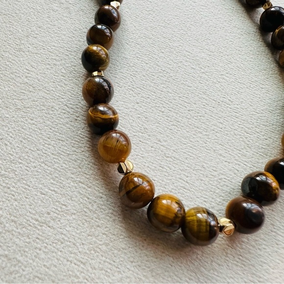 Genuine Tiger Eye Bead Necklace 18k Gold Plated Lion Pendant 18 Inches - Picture 11 of 17